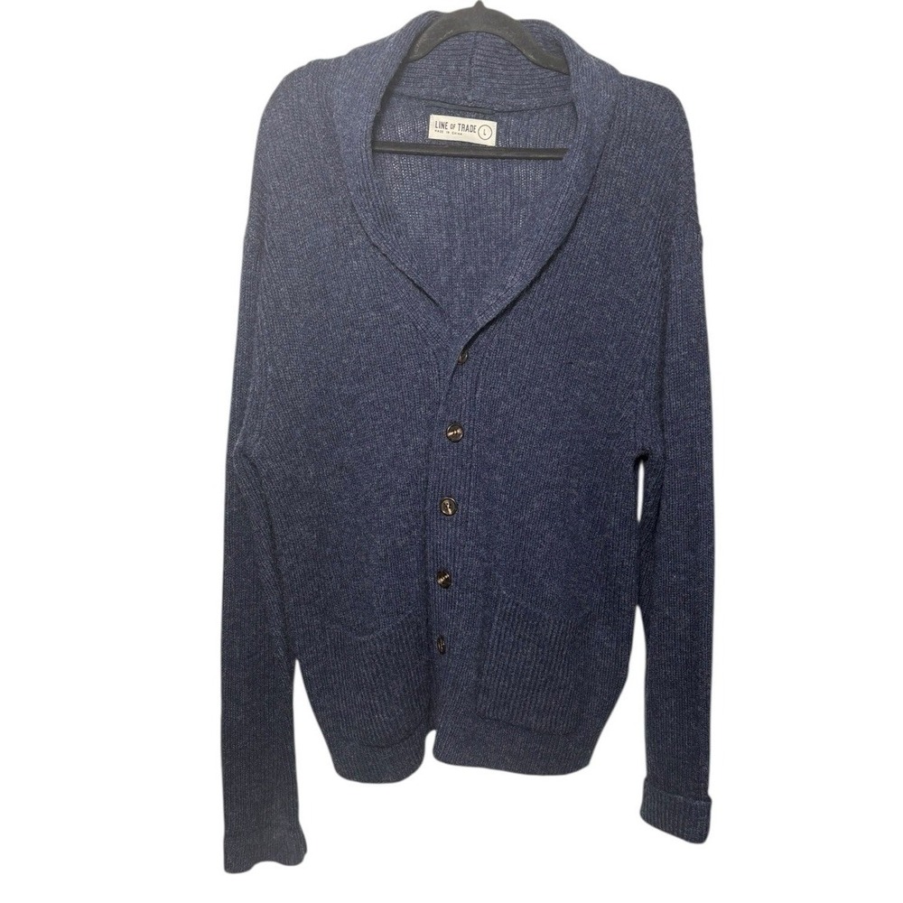Line Of Trade 100% Shetland Wool Navy Shawl Collar Cardigan Sz‎ L Grandpacore